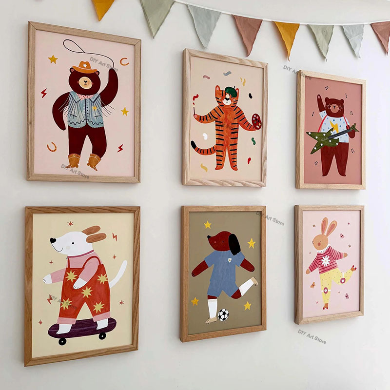 Baby Nursery Modern - Divertidos Cuadros de Animales de Dibujos