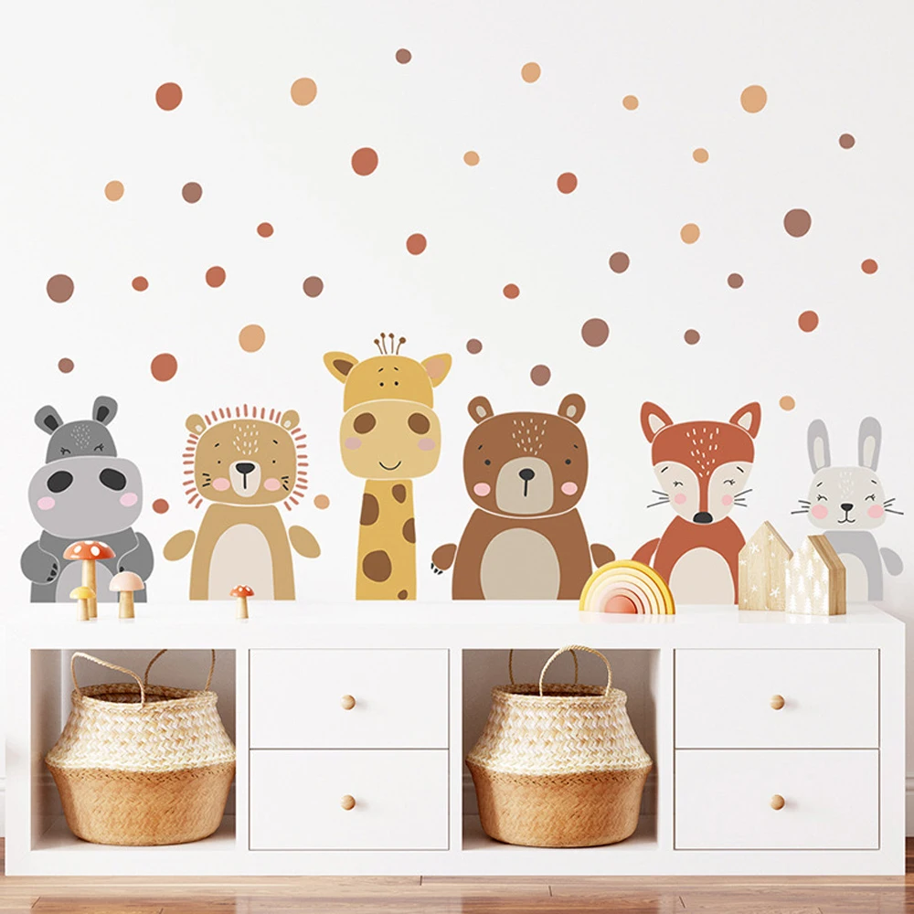 Baby Nursery Peel And Stick Wallpaper - Boho lindo jirafa oso animales puntos