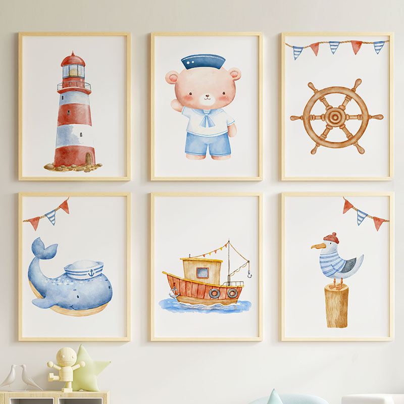 Baby Nursery Modern - Pósteres y cuadros náuticos de oso,