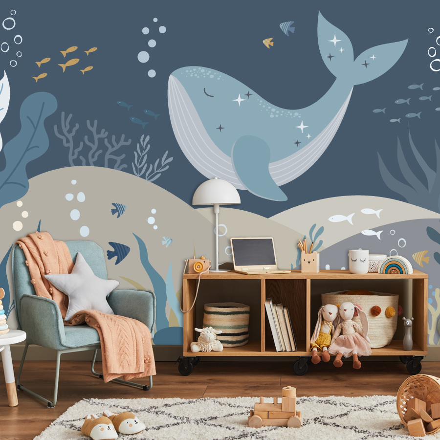 Baby Nursery Peel And Stick Wallpaper - Mural de pared de ballenas de