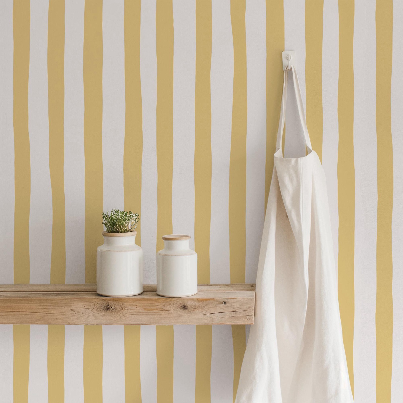 Baby Nursery Peel And Stick Wallpaper - Papel pintado Sunshine Yellow Wobbly Stripes,
