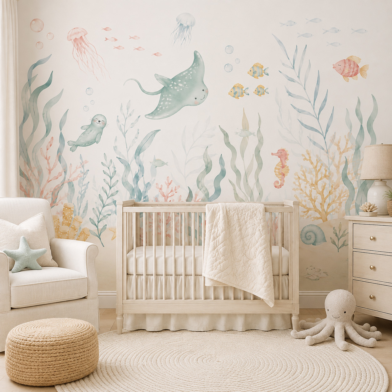 Baby Nursery Peel And Stick Wallpaper - Papel Tapiz Autoadhesivo de Animales Marinos,