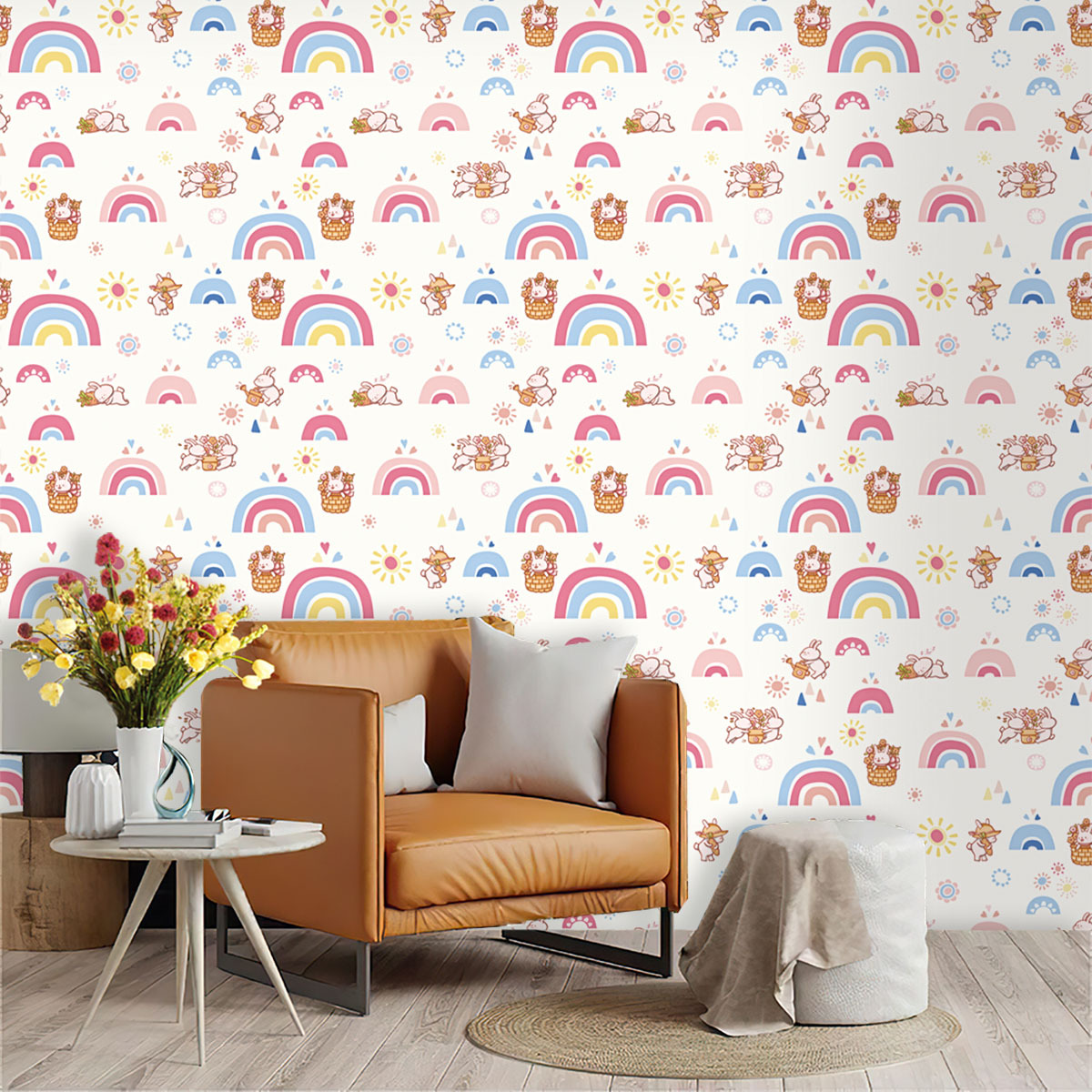 Baby Nursery Peel And Stick Wallpaper - Papel tapiz bohemio de arcoíris para