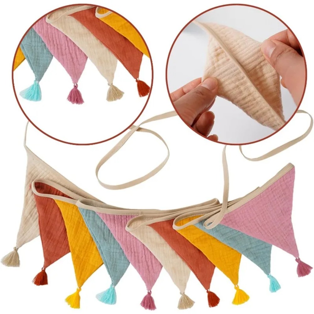 Baby Nursery Bunting - 10 Banderines de Tela Multicolor para