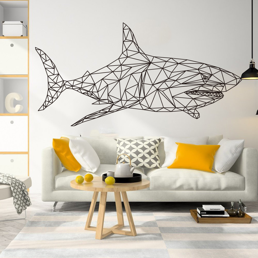 Baby Nursery Under The Sea - Pegatina de pared geométrica de tiburón,