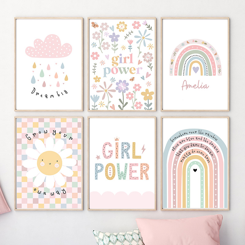 Baby Nursery Modern - Sol, flor, arcoíris, nube, corazón, arte
