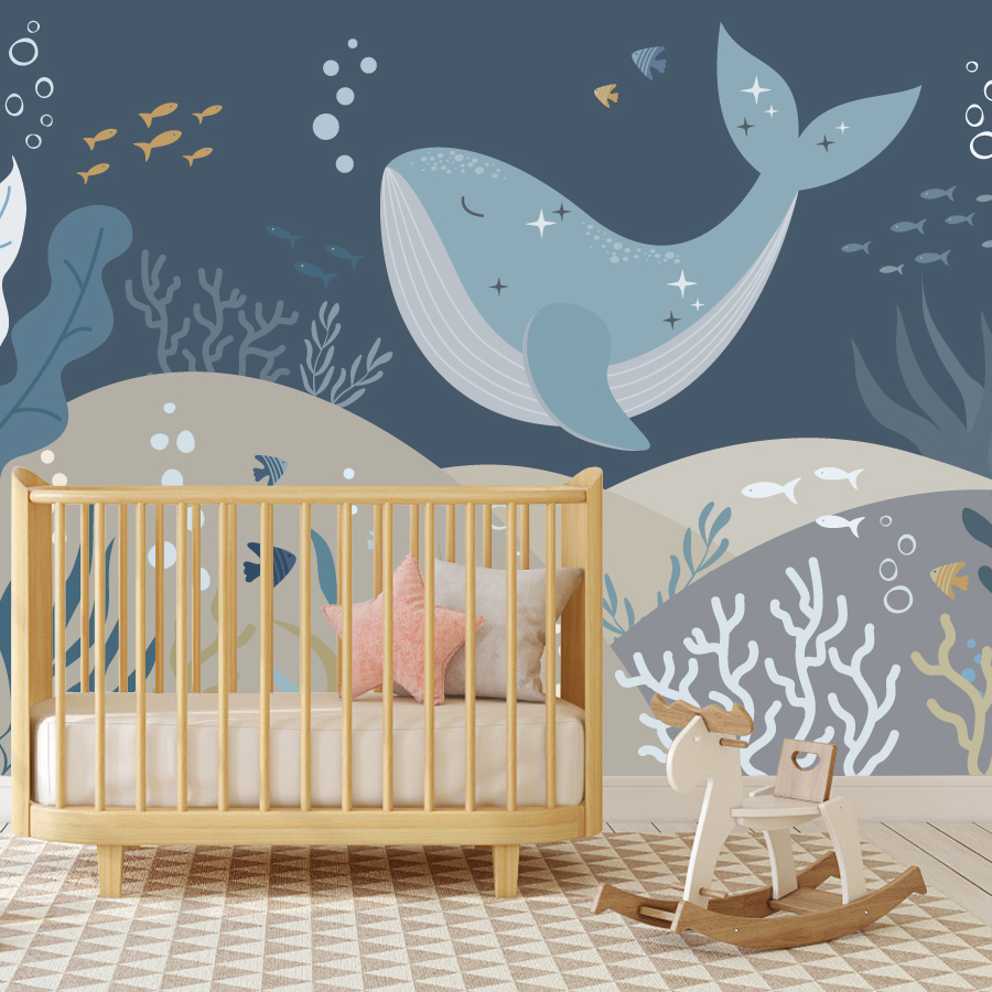 Mural de pared de ballenas de  - Baby Nursery Peel And Stick Wallpaper reseña y precio