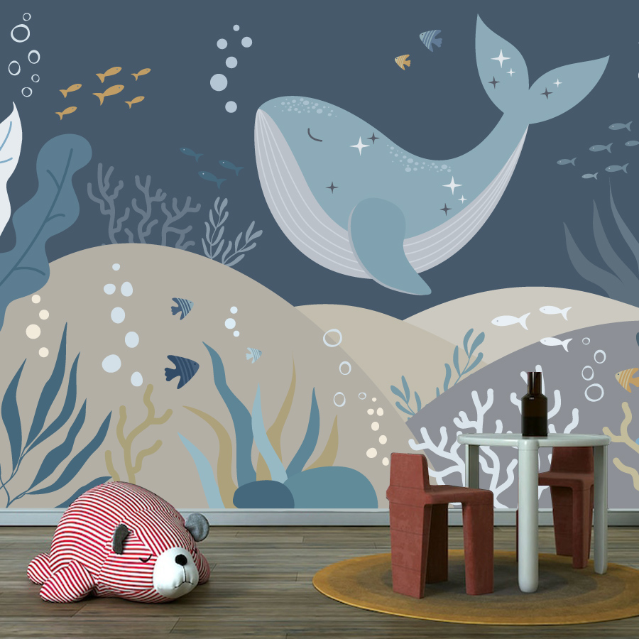 Mural de pared de ballenas de  - Baby Nursery Peel And Stick Wallpaper reseña y precio